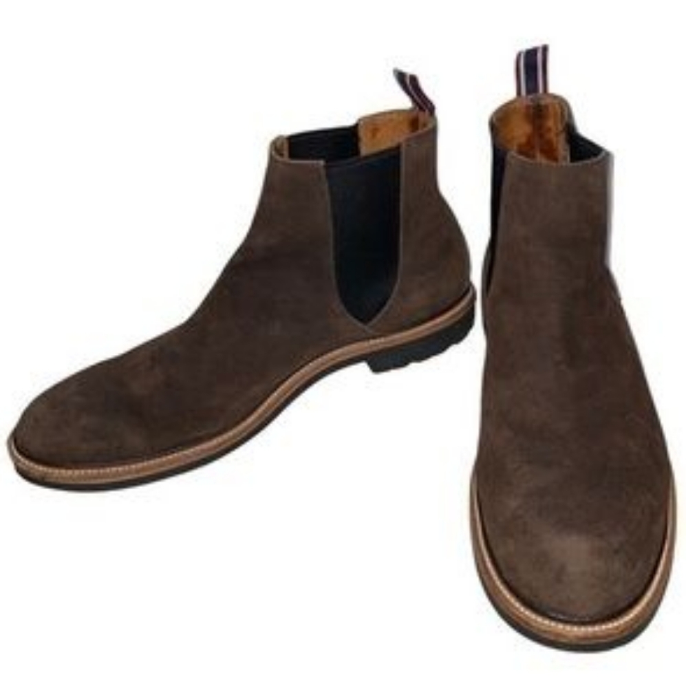 J. Crew Oar Stripe Chelsea Boots Mens Brown Italian Suede Strong Tread J9019 New